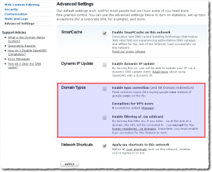 OpenDNS Dashboard - Settings - Advanced Settings